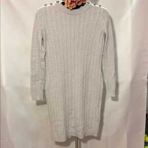 Charter Club Gray Cable Knit Long Sleeve Sweater Dress